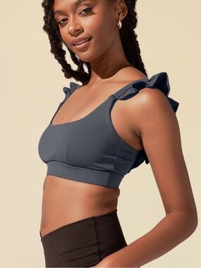 sold out color!! Popflex Active Ruffle Romance Sports Bra in Slate Gray